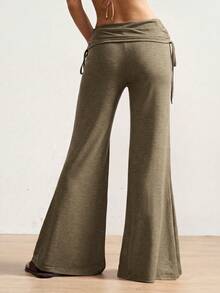 Bohemela Celana Panjang Wanita Kasual Warna Polos Model Fitted Flare Leg (Celana Panjang Pas Badan dengan Kaki Mengembang) - Khaki - View 2