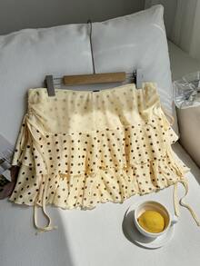Comfortcana Plus Size A-Line Skirt With Side Drawstring Detail,Spring Summer Clothes - Yellow - View 3