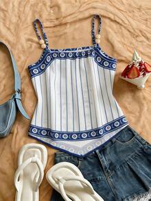 Franclia Women's Plus Size Elegant Boho Tank Top Camisole Parrot Print Small Animal Print Tropical Print Vacation Print Floral Print Clothing Beach Vacation - Blue - View 2