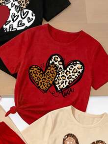 (Random 5 Sets, Send 3 Sets) Summer Girl's Big Boy Grid Ripple Dot Leopard Pattern Love Butterfly Print Basic Short T+Shorts Set Six Piece Set - Multicolor - View 6