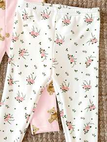 SHEIN 女嬰全印花休閒百搭日常外出冬季長褲3件套 - 彩色 - 查看 10