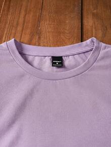 HIMLAND Men's Summer Casual Solid Color Short Sleeve T-Shirt - Mauve Purple - View 3