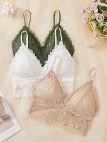 SHEIN 3pcs/Set Spaghetti Strap Wire-Free Lace Bralette - Multicolor - View 6