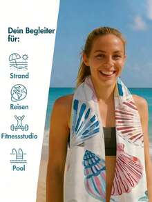 Cirelle 1pc Microfiber Beach Towel, Watercolor Seashell Pattern Sand Free Beach Towel, Quick Dry Super Absorbent Swim Pool Towel - Multicolor - View 7