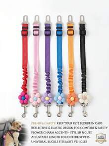PETSIN 1 bộ dây kéo thú cưng bằng nylon, chống mài mòn, có thể thu gọn, dải phản quang nhìn rõ ban đêm, khóa cài, điều chỉnh được, tay cầm in hoa, dây an toàn ô tô nhiều màu cho đi dạo, lái xe, du lịch, phụ kiện thú cưng ngoài trời - Nhiều màu - Xem 2