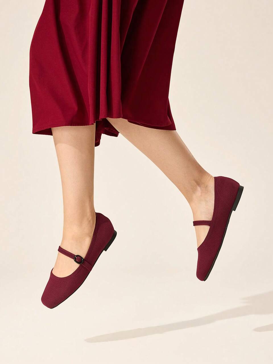 CUCCOO BASICS Women Shoes Fashion Burgundy Knitted Material Word With Comfortable Breathable Loafer Flat Shoes Commuting Dating Party Shopping Vacation Women Flat Shoes