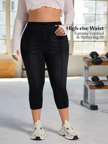 Flexra Plus Size Women Solid Color Casual Versatile Daily Wear Denim Jeans Formal Black Autumn - Black - View 5