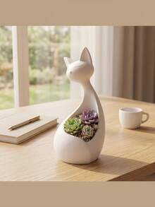 1PC Cute Cat Shaped Ceramic Multifunctional Succulent Planter Storage Container For Jewelry Pens Desk Windowsill Decor Home Office Gift - A - View 7