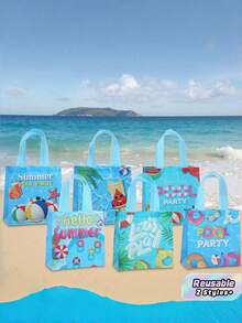 6 18PCS Large Capacity Blue Summer Pool Party Theme Reinforced Handles Reusable Easy Clean Cool Feeling Tote Gift Bag For Birthday Beach Party Summer Shopping Daily Storage Essential - 9057 - View 1
