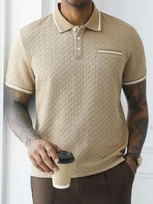 HUEFORM Men's Short Sleeve Casual Textured Fabric Business POLO Shirt - Khaki - View 6