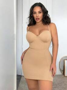 SHEIN SXY 大尺碼女款素色時尚塑身背心 - 駝色 - 查看 7