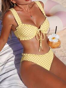 Swim Vcay Set Bikini Wanita dengan Motif Bunga Acak yang Manis dan Tali Dada Lebar - MultiWarna - View 1