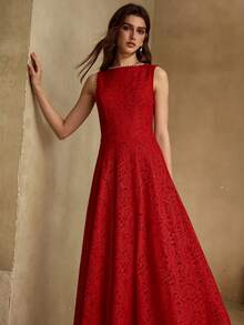 MOTF PREMIUM GAUN WANITA ELEGAN BERBAHAN RENDA DAN MANIK-MANIK MUTIARA TIRUAN - Merah - View 1