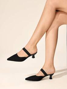 CUCCOO BASICS Women's Pointed Toe Fashion Daily Commute High Heel Mules - Black - View 2