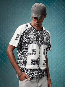 EVRINFINITE Top estampada digital de hombre con elemento de estrella y estampado de leopardo vintage de la calle - Multicolor - Ver 1