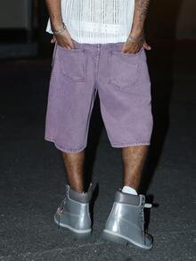 STEELVANCE American Street Style Patchwork Embroidered Denim Shorts - Purple - View 2