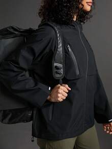 WanderVale Women's Solid Color Casual Hooded Outdoor Windbreaker Jacket Sports - Black - View 4