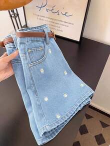 GlowEve 女款夏季刺繡牛仔短褲 - 淺色水洗藍 - 查看 4