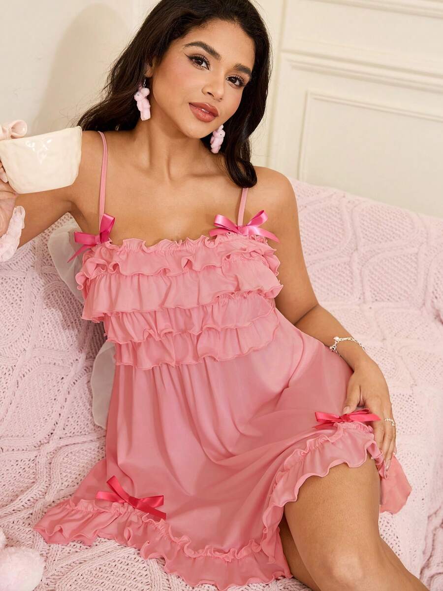 SweetSlumber Women's Spaghetti Strap Bow Nightgown - Dusty Pink - View 1