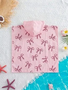 SHEIN Áo khoác trùm đầu họa tiết động vật dễ thương cho bé gái, phù hợp cho kỳ nghỉ, đi biển - Hồng - Xem 2