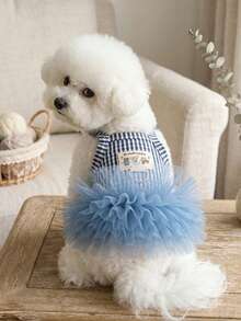 PETSIN 1PC Gaun Putri Tulle Bergaris Gaya Ins, Rok Suspender Bernapas untuk Anjing dan Kucing Kecil - Biru - View 4