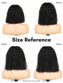 ALL READY WIG Kinky Curly 無膠 Bob 假髮，可調節彈性抽繩人髮蕾絲假髮，女用全套假髮，預漂白、預拔髮、預剪蕾絲，4x4 蕾絲封口無膠假髮，含前髮，100% 人髮 - Natural Black - 查看 5