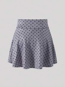 SHEIN Girls Spring/Summer Polka Dot Skirt, Casual All-Match Versatile Sport Fitness Yoga Ballet Dance School Leggings Skirt, Knitted Skirt With Ruffle Hem - Multicolor - View 5