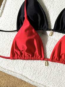Swim Basics Bộ bikini 4 món cơ bản bóng màu đỏ & đen 26SS Xuân/Hè - Nhiều màu - Xem 3