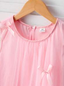 SHEIN Elegante vestido de niña con volantes y decoración de perlas en malla - Rosa - Ver 4