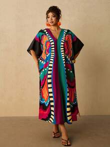 Travachic Vestido largo versátil, holgado y adelgazante para mujer de talla grande, casual para vacaciones - Multicolor - Ver 3