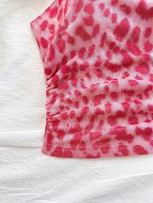 Soleia Top sexy casual de un hombro con fruncido y estampado de leopardo - Rosa - Ver 4