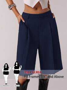 SHEIN Tall CURVE Pantalones cortos casuales de unicolor para tallas grandes en verano - Azul Marino - Ver 6