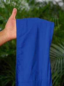 Slaydiva Plus Size Women's Solid Color Front Tie Bandeau Top And Wide Leg Pants Vacation Set - Royal Blue - View 8