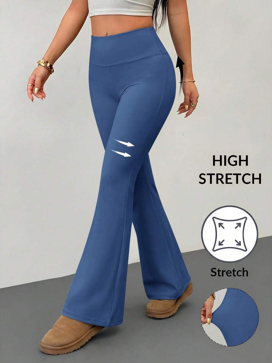 SHEIN PETITE Quần yoga nữ cạp cao co giãn kiểm soát bụng quần tập fitness - Xanh đậm - Xem 1