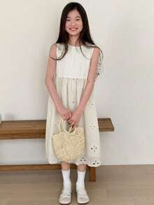 DAZY 大童女孩秋季圓領無袖連身裙 夏季款 - 米色 - 查看 5
