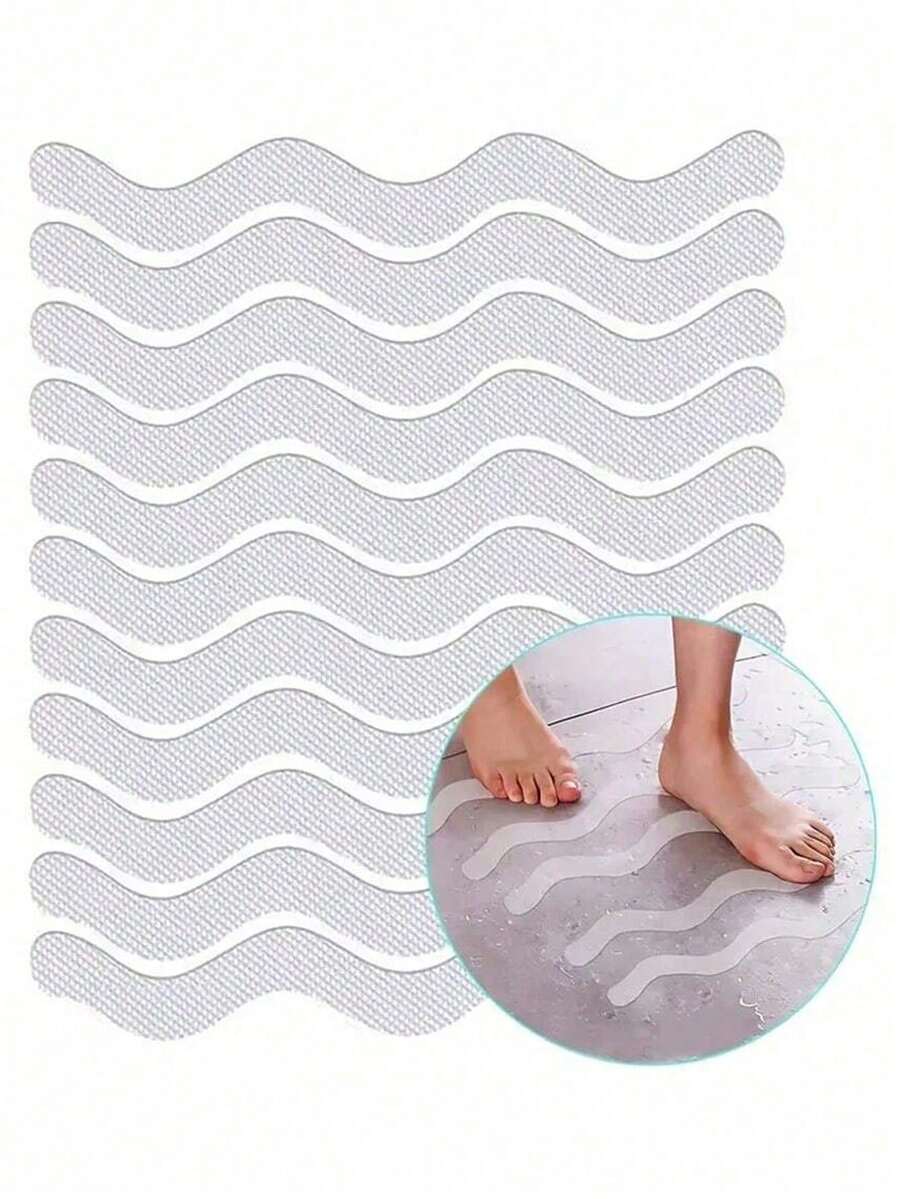 24pcs Anti Slip Shower Stickers Bathroom Anti-Slip Strip Peva Transparent Bathtub Anti-Slip Sticker Tape For Bathroom Tub Floor And Shower - White - View 1