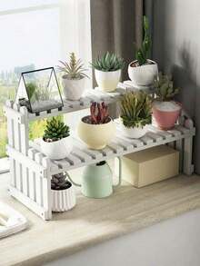 1PC Double Layer Windowsill Succulent Plant Shelf Floor Standing Indoor Storage Rack Multi Tier Desktop Display For Office Home Decor - White - View 9