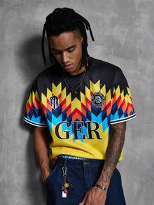 Manfinity Denimwave Men's GER Geometric Print Football Soccer Jersey T-Shirt, World Cup Inspired Casual Top, Ideal For Matches, Game Day, Street & Daily Wear, Suitable For Fans, Adults, Teens & Casual Guys - Multicolor - View 5
