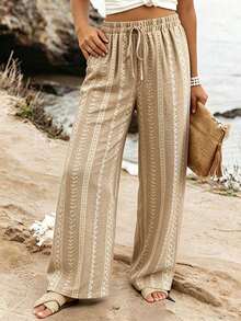 Ceyna Pantalones azules versátiles de tejido casual para vacaciones de primavera/verano en talla grande - Albaricoque - Ver 1