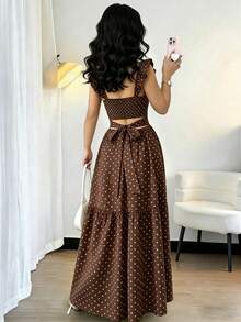 Vestido casual de mujer con estampado de lunares, verano - Café integral - Ver 3