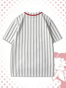 ROMWE MEN Betty Boop | ROMWE 男士夏季休閒條紋字母印花襯衫 - 白色 - 查看 2
