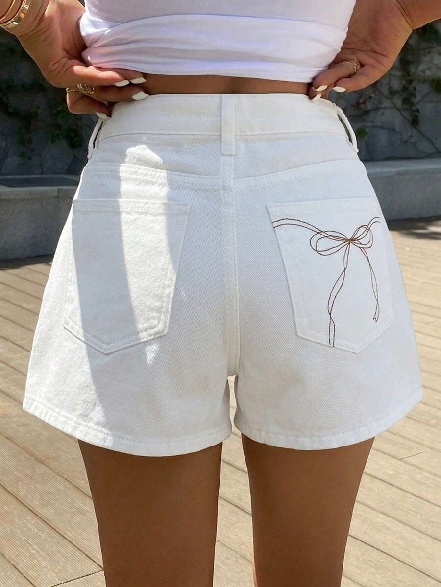 DAZY Women's Summer Casual Denim Knee-Length Shorts - White - View 1