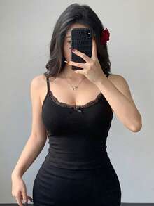 DAZY 女款方領短袖修身合身T恤 夏季 - 黑色 - 查看 2