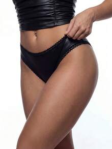 AltBold Tangas de cuero de unicolor para mujer, de moda para fiestas - Negro - Ver 3