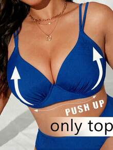 Swim Vcay 2026 Spring/Summer New Solid Color One-Piece Sexy Push-Up Underwire Hard Cup Elegant Double Strap Swimsuit Casual Fashion Vacation Style Beach Swimwear - Royal Blue - View 1