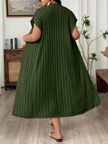 Weeklong Cárdigan casual de punto de manga corta y unicolor para mujer de talla grande - Verde militar - View 2