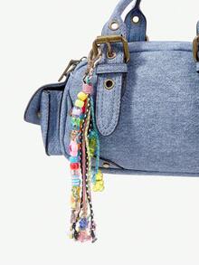 Viva Strut 1 Piece Fringed Beaded Braided Rope Cute Little Flower Bag Keychain Pendant Braided Rope Pendant Bag Accessories DIY Pendant - mix - View 2