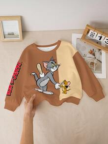 TOM & JERRY X SHEIN 小男孩字母卡通印花圓領長袖休閒運動衫 - 白色 - 查看 9