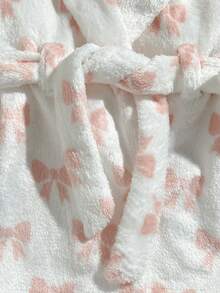 Loomiva 新生兒嬰兒睡衣 粉色蝴蝶結印花腰帶長袖繫帶睡袍舒適家居服套裝，適合居家穿著 - 杏色 - 查看 6