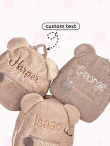 Teddy Bear Toddler Backpack, Custom Name Embroidered Kids Bag, Plush Back To School Winter Gift, Toddler Daycare Bag, Preschool Book Bag - Apricot - View 1